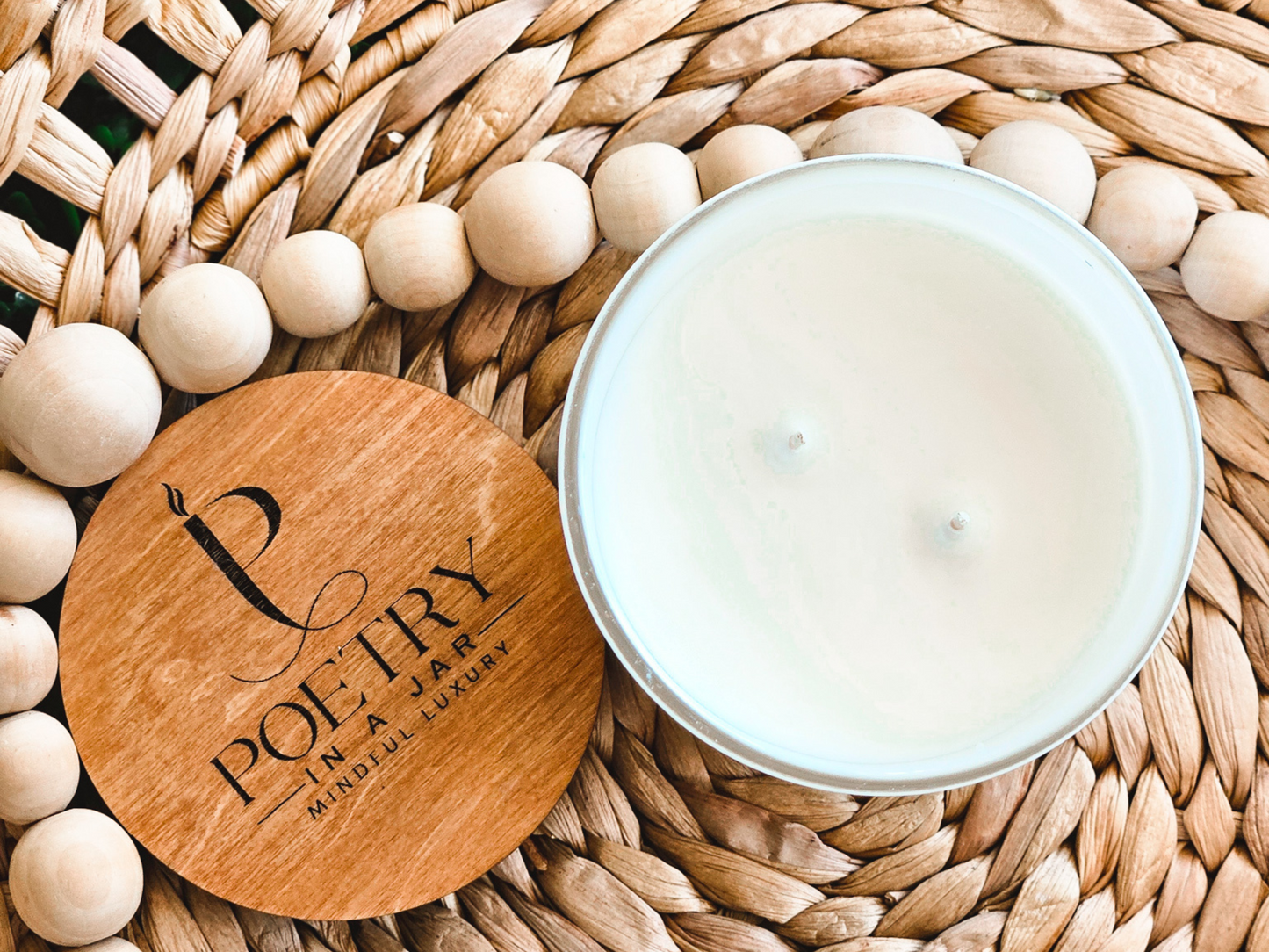 “Eco-friendly glass jar and bamboo lid for Breath of Fresh Air natural soy candle”